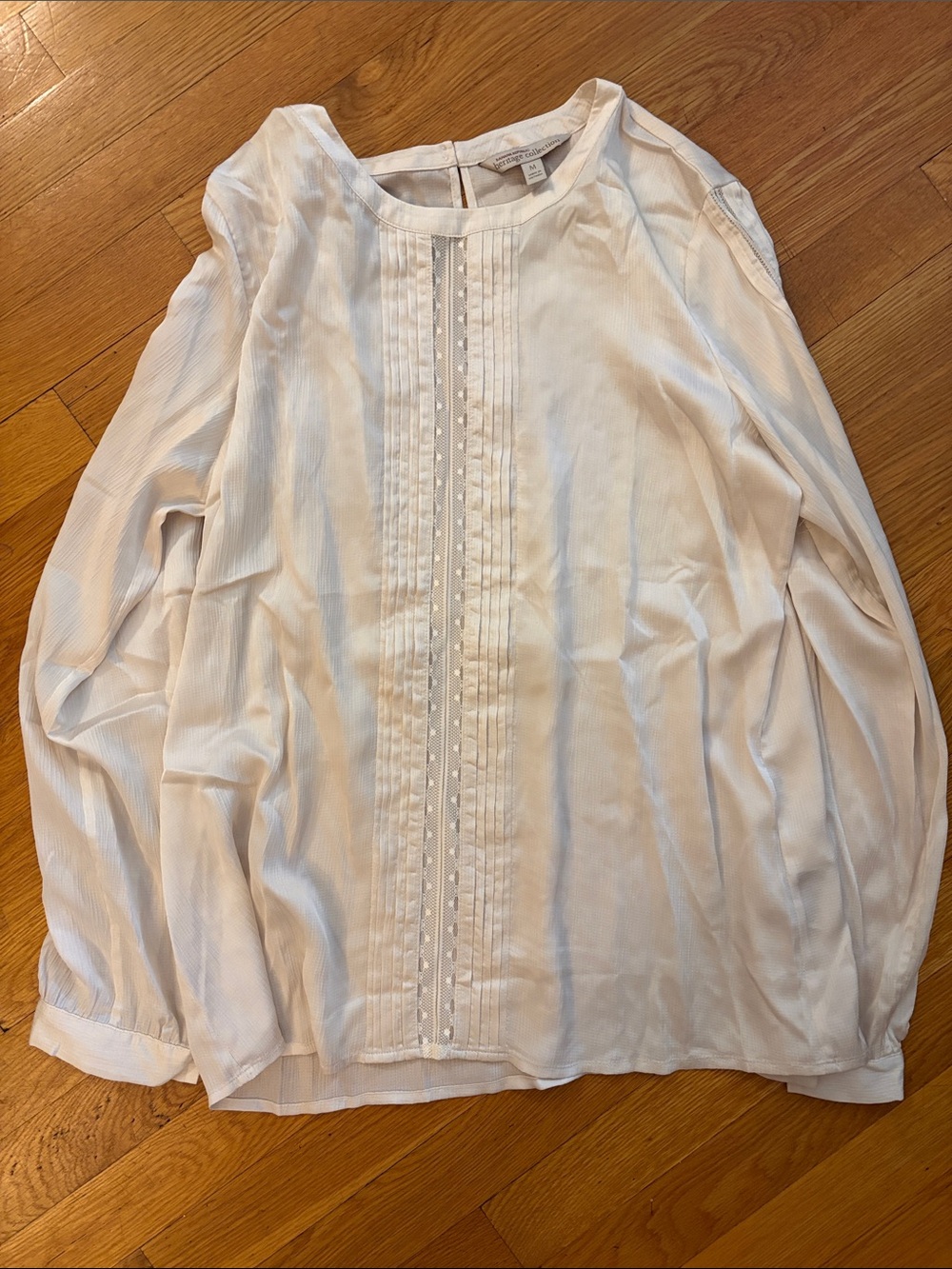 Banana Republic Ivory Pintuck Lace Front Long Sleeve Blouse